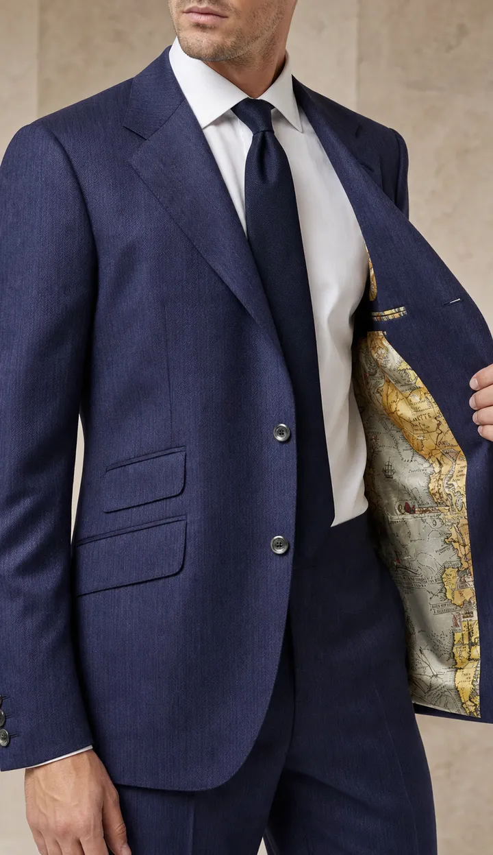 Navy Herringbone Suit