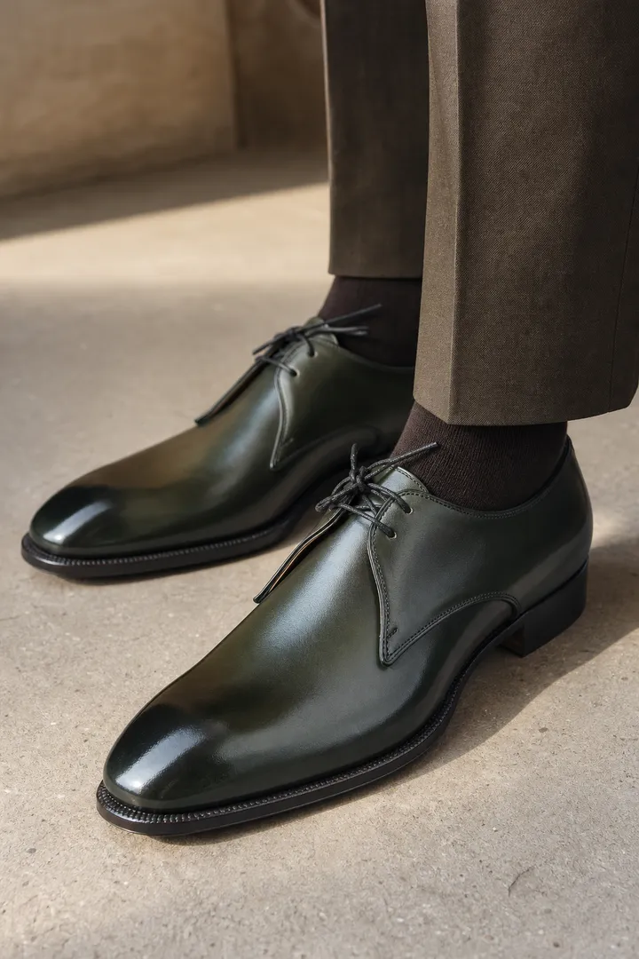 Two-Eyelet Derby in Hand-Patina Green